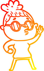 warm gradient line drawing cartoon woman wearing glasses