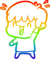 rainbow gradient line drawing cartoon laughing boy
