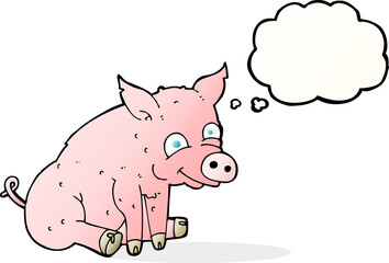 cartoon happy pig with thought bubble