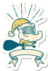 sticker of tattoo style santa claus christmas character with sack