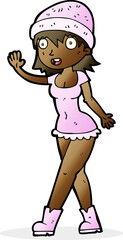 cartoon pretty girl in hat waving