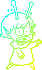 cold gradient line drawing cartoon shocked alien girl