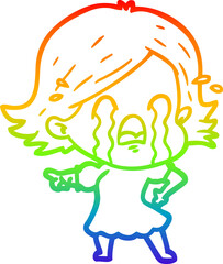 rainbow gradient line drawing cartoon woman crying