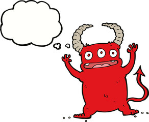 cartoon little devil with thought bubble