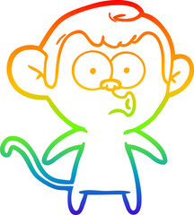rainbow gradient line drawing cartoon hooting monkey