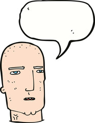 cartoon bald tough guy with speech bubble