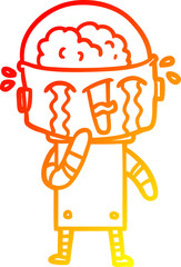 warm gradient line drawing cartoon crying robot