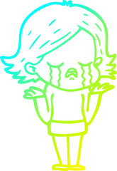 cold gradient line drawing cartoon girl crying