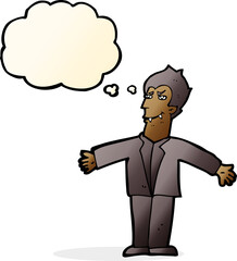 cartoon vampire man with open arms with thought bubble