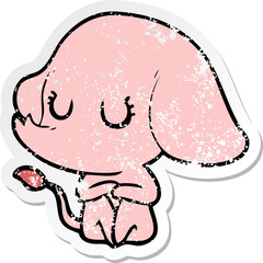distressed sticker of a cute cartoon elephant