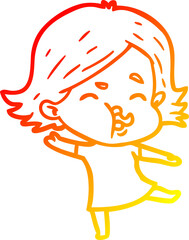 warm gradient line drawing cartoon girl pulling face