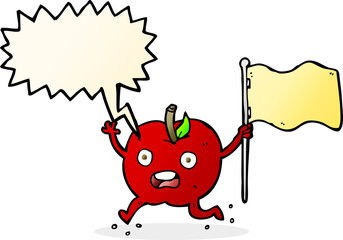 cartoon funny apple with flag with speech bubble