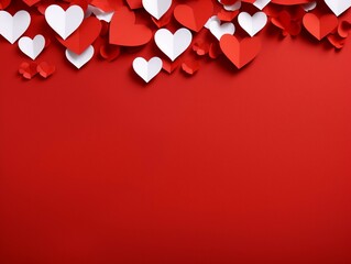 Valentine's day background with red and white paper hearts.