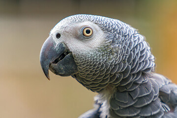 African Gray Parrot With Open Beak close up