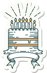 sticker of tattoo style birthday cake