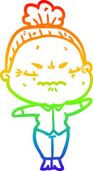 rainbow gradient line drawing cartoon annoyed old lady