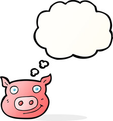 cartoon pig face with thought bubble