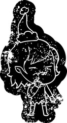 cartoon distressed icon of a undead vampire girl wearing santa hat