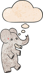 cartoon elephant and thought bubble in grunge texture pattern style