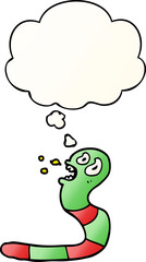cartoon frightened worm and thought bubble in smooth gradient style