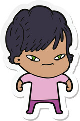 sticker of a cartoon happy woman
