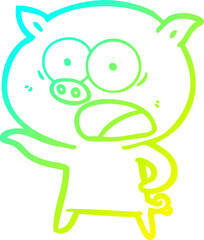 cold gradient line drawing cartoon pig shouting