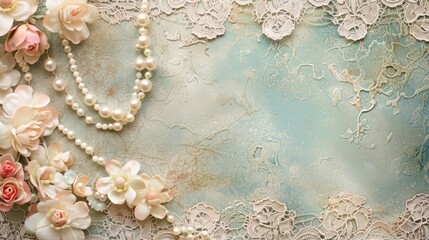 vintage scrapbook paper adorned with delicate white lace, featuring ample copyspace for personalization, presented in high relief to accentuate the intricate details.