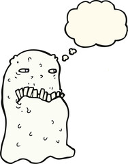 cartoon gross ghost with thought bubble