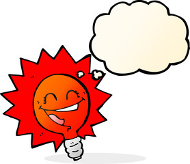 happy flashing red light bulb cartoon  with thought bubble