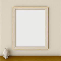 Realistic rectangular and square wooden blank picture photo frames stand on a clear wall from the front. wood frame with glossy glass. Template mockup. Generative AI