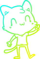 cold gradient line drawing cartoon happy cat giving peace sign