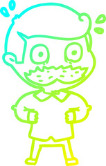 cold gradient line drawing cartoon man with mustache shocked