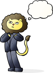 cartoon lion businessman with thought bubble