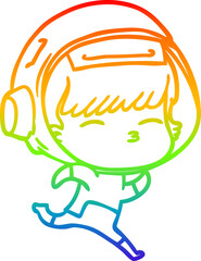 rainbow gradient line drawing cartoon running astronaut