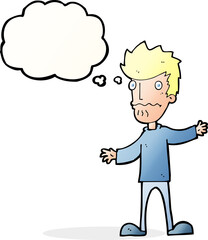 cartoon nervous man with thought bubble