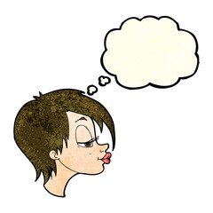 cartoon pretty woman with thought bubble