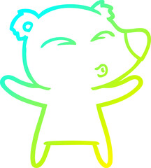 cold gradient line drawing cartoon whistling bear with open arms