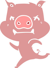 angry flat color style cartoon pig charging