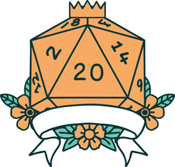 natural 20 critical hit D20 dice roll illustration