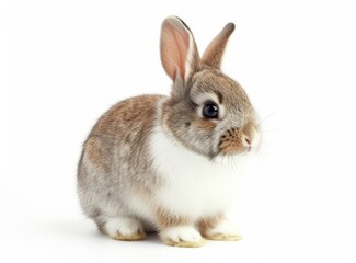 Fototapeta premium Attentive brown and white rabbit on a pure white background.