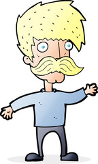 cartoon man with mustache waving
