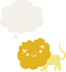 cartoon lion and thought bubble in retro style