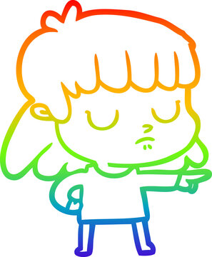 recommend clip art: rainbow gradient line drawing cartoon indifferent woman;pointing