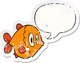 cartoon fish and speech bubble distressed sticker