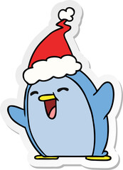 christmas sticker cartoon of kawaii penguin