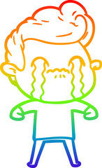 rainbow gradient line drawing cartoon man crying