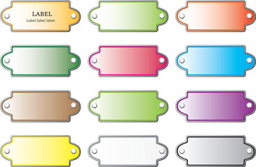 Set of colorful blank shaped clip-on labels. Collection page of the same shapes of printable stickers with holes, objects isolated.