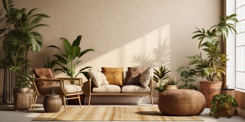 Boho Room with House Plants Mockup