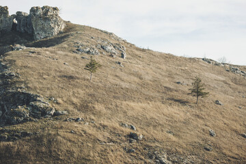 landscape with rocky mountains formation rock in the wild. Rocky cliff. Steep cliff of high mountain. Nature background, geological structure. Marble rocks in the wild. Stone Pattern