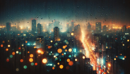 Rainy city outside the window, Generative ai